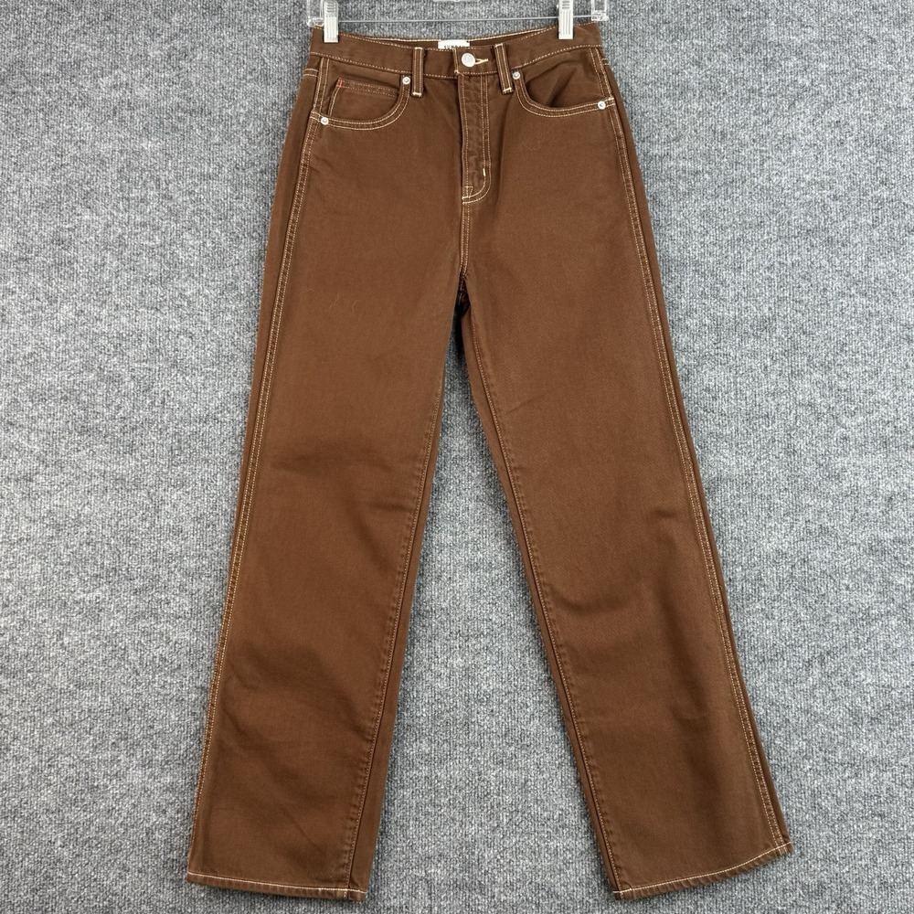 Sunday Best Jeans Womens 2 Brown High Rise Straight Leg Contrast Stitch Aritzia